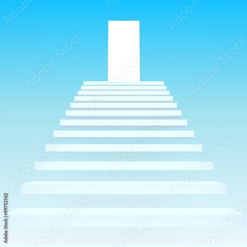 Stairway to Heaven. Staircase with white steps into the door in the sky.