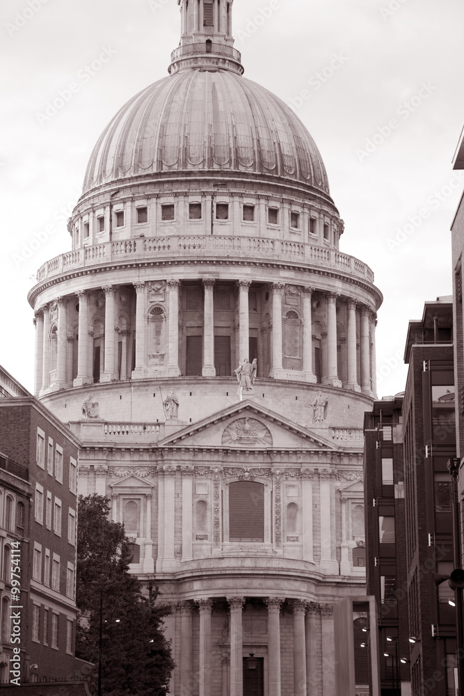 St Pauls Cathedral in London in sepia black and white tone St Pauls Cathedral in London in sepia black and white tone