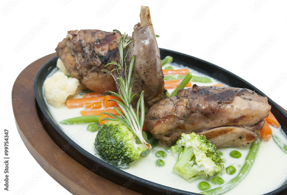 roasted rabbit meat and potatoes with vegetables roasted rabbit meat and potatoes with vegetables