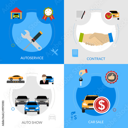 Car Dealership Flat Icons Square Concept