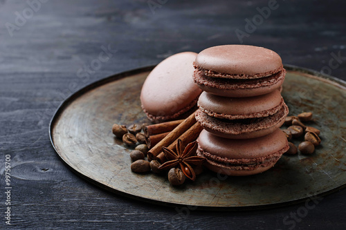 French  macaroons with coffee beans