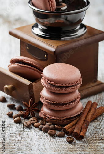 French  macaroons with coffee beans