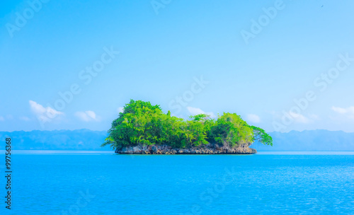 Ocean island of blue water