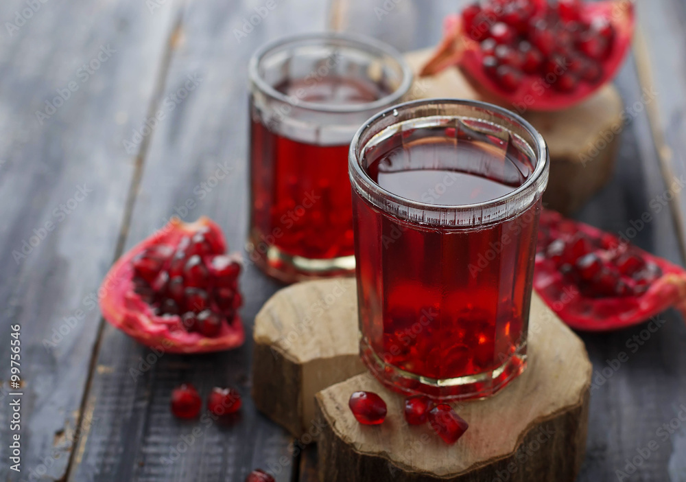 Glasses of red pomegranate juice Glasses of red pomegranate juice