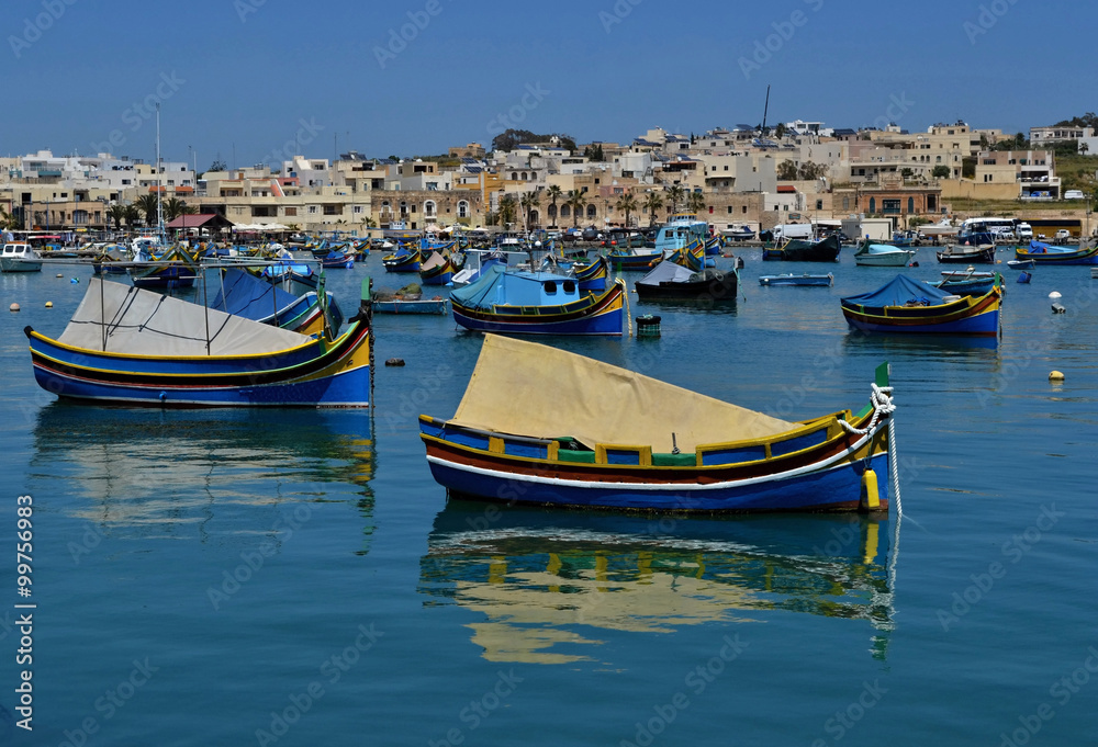 Traditional luzzu boats in Malta