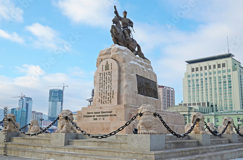 Sukhbaatar Monument on central square in Ulaanbaatar photo