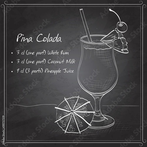 Cocktail Pina colada on black board