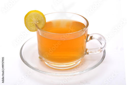 Hot Green Tea Cup with Lemon isolated on white