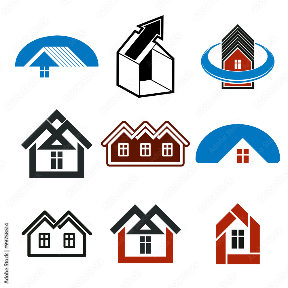 Growth trend of real estate industry, vector simple house icons. Growth trend of real estate industry, vector simple house icons.