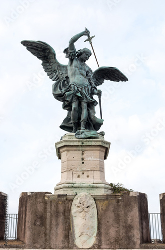 Saint Michael Archangel statue on the top of Saint Angel castle in Rome, Italy