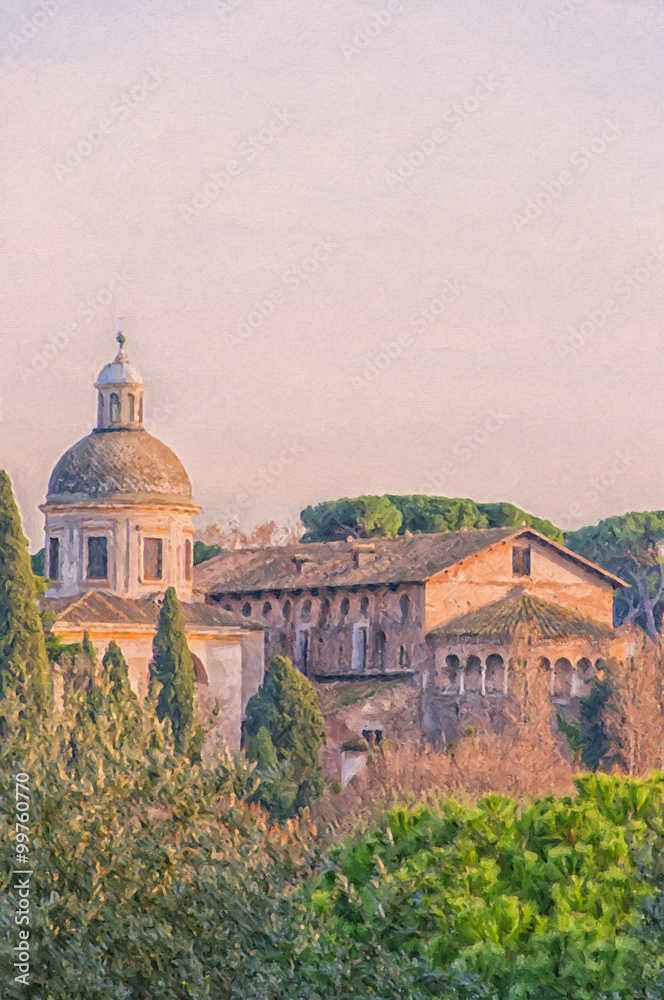 Rome Basilica Santi Giovanni e Paolo Digital Painting