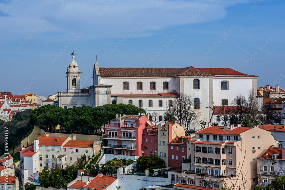 Lisbon Skyline with red roofs from Sao Jorge Castle. Portugal.