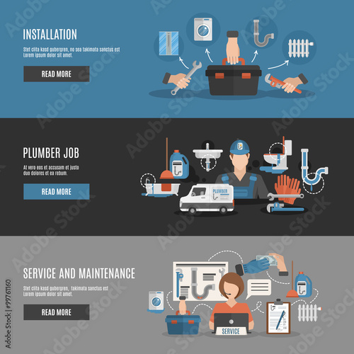Plumber service 3 interactive horizontal banners