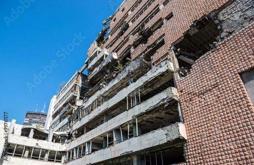 former Yugoslav Ministry of Defence building destroyed during NATO bombing in Belgrade city, Serbia
