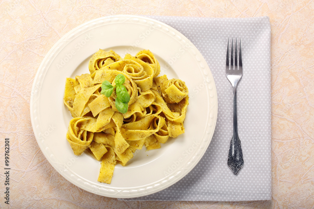 Pasta with pesto on a plate Pasta with pesto on a plate
