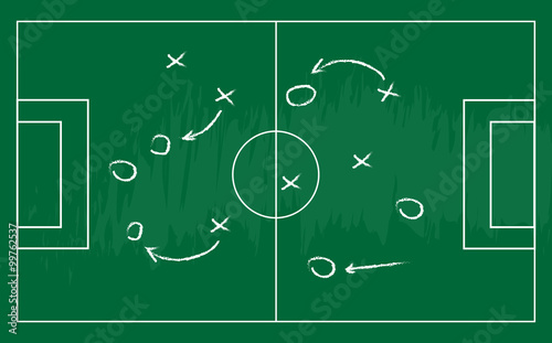 Soccer or football game strategy plan. Realistic blackboard. Vector illustration. Sport infographics element.