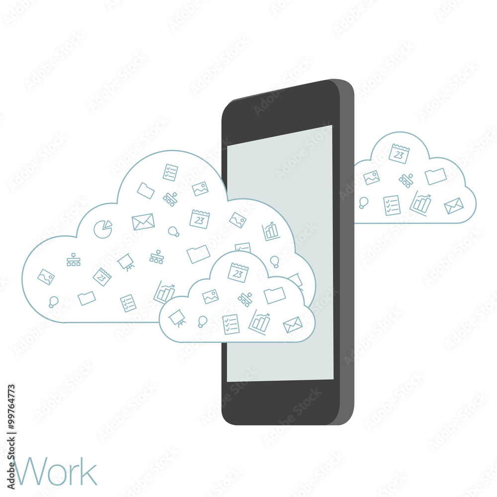 Screen mobile phone with flat icons on the background. Screen mobile phone with flat icons on the background.