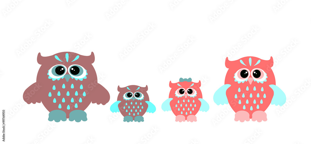 Set of cartoon owls. Cute vector owl family. Stock Vector | Adobe Stock
