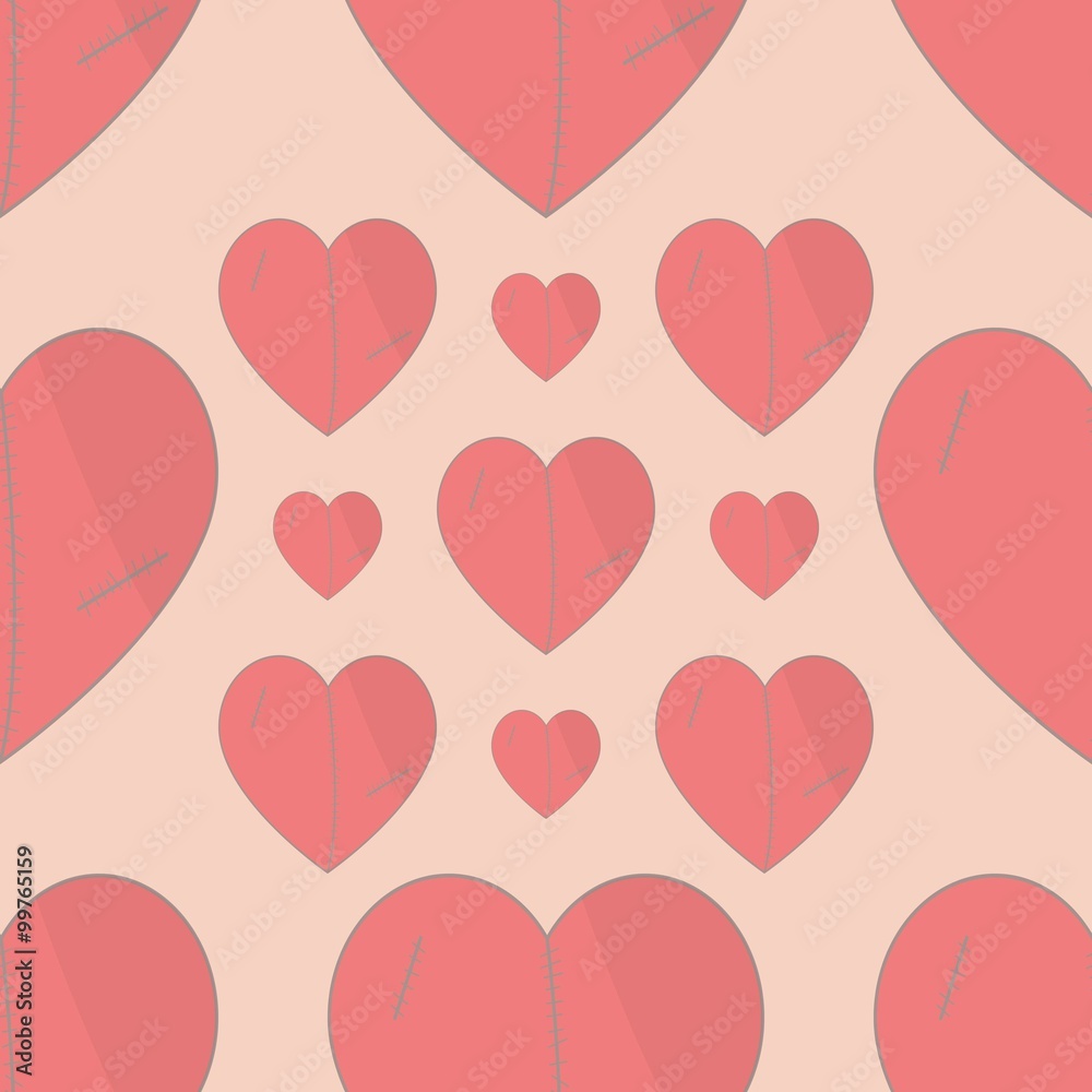 Seamless  pattern with plush hearts. Stylish valentines background