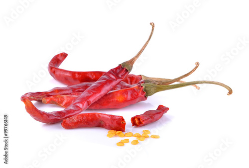 Dried red chili peppers isolated on white background