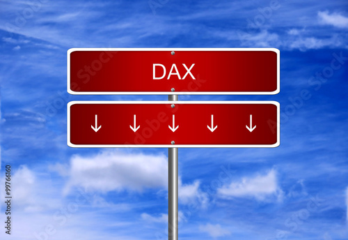 DAX Germany index crash arrow going down stock exchange falling bear market concept. photo