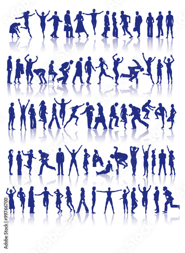 73 vector silhouettes of people in a variety of activities