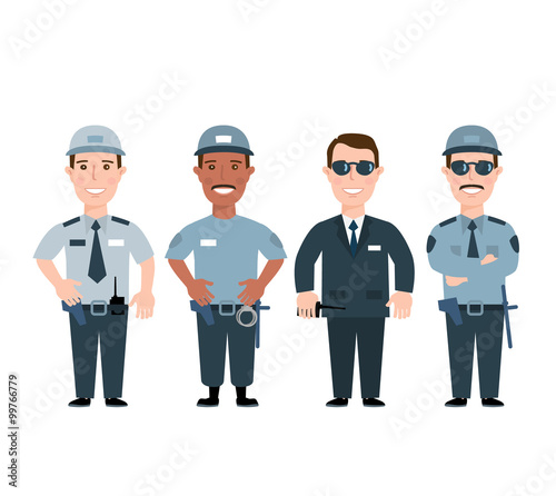 security guard. security men in uniform isolated on white background