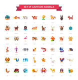 Flat design wild and domestic animals icons set