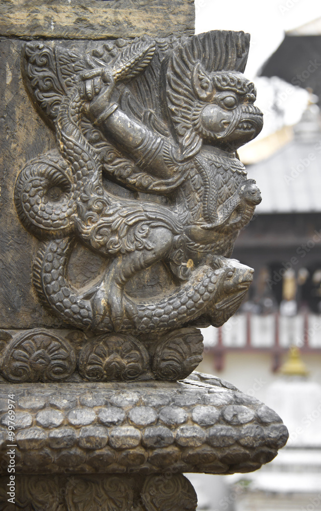 Bas-relief of winged demon in Pashupatinath temple, Khatmandu, N