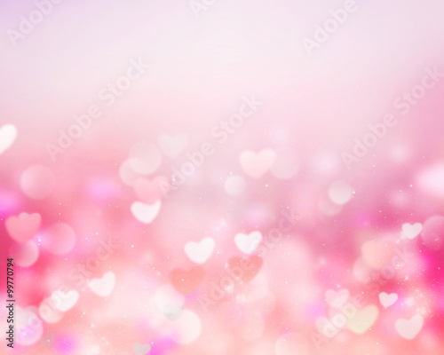 Valentine background pink blur hearts empty space.