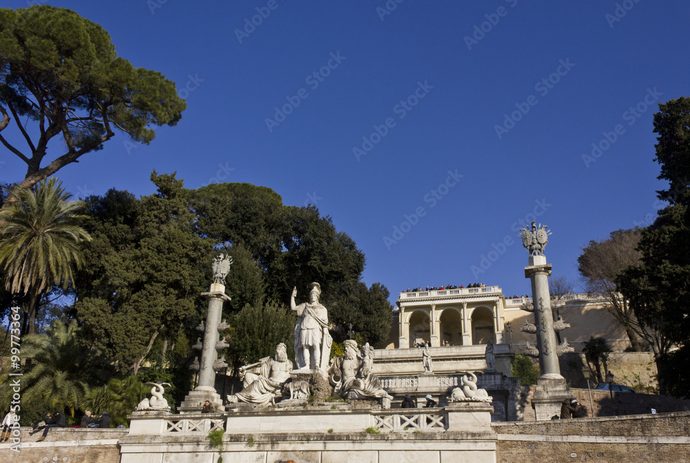 The fountain of Rome Between the Tiber and the Aniene, in Piazza del Popolo in Rome, Italy