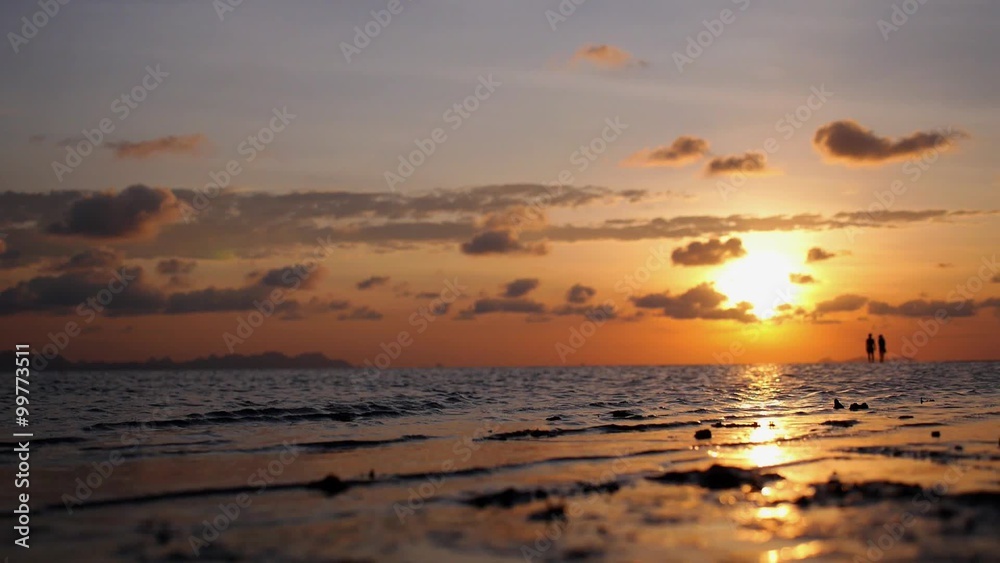 Happy Family Couple on Beach at Sea Sunset on Vacation Happy Family Couple on Beach at Sea Sunset on Vacation