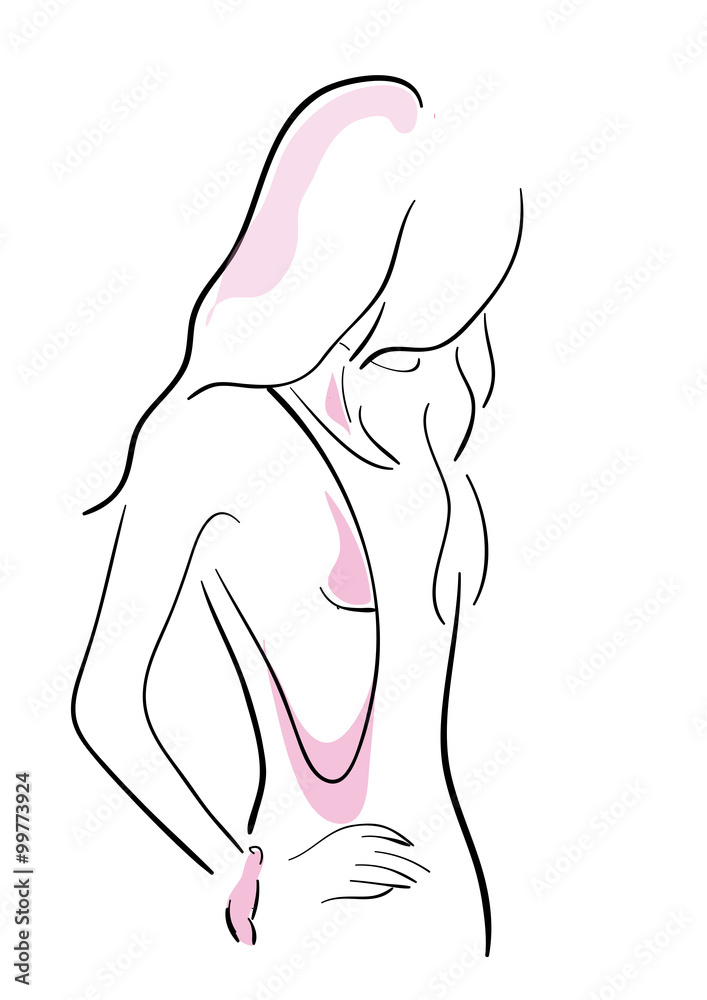 The stylized silhouette of the young woman. The stylized silhouette of the young woman.