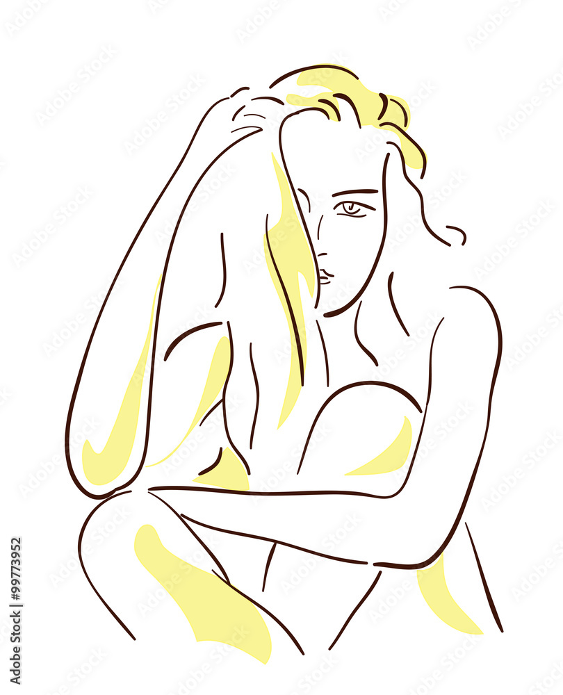 The stylized silhouette of the young woman.