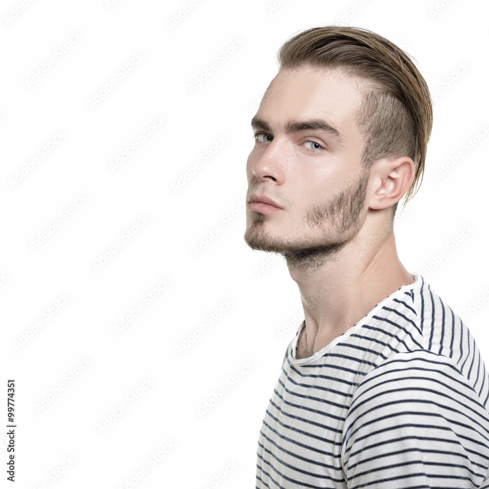 Fototapeta premium Portrait of young man, isolated on white background, image toned
