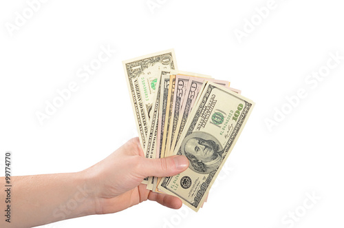 Dollars in a man's hand isolated on white