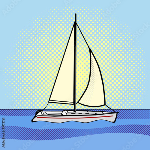 Sailing yacht pop art style vector