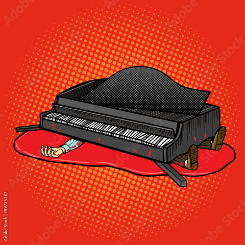 Grand piano fell on man pop art vector