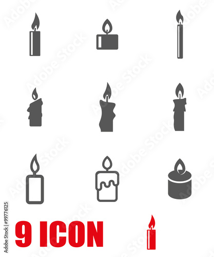 Vector grey candles icon set. Candles Icon Object  Candles Icon Picture  Candles Icon Image - stock vector