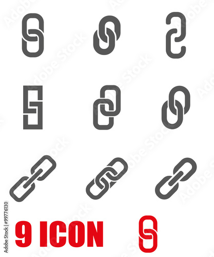 Vector grey chain or link icon set. Chain or Link Icon Object, Chain or Link Icon Picture, Chain or Link Icon Image - stock vector