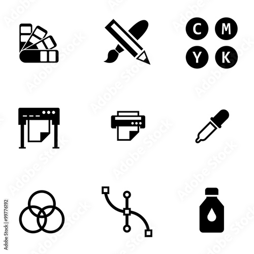 Vector black polygraphy icon set. Polygraphy Icon Object, Polygraphy Icon Picture, Polygraphy Icon Image - stock vector