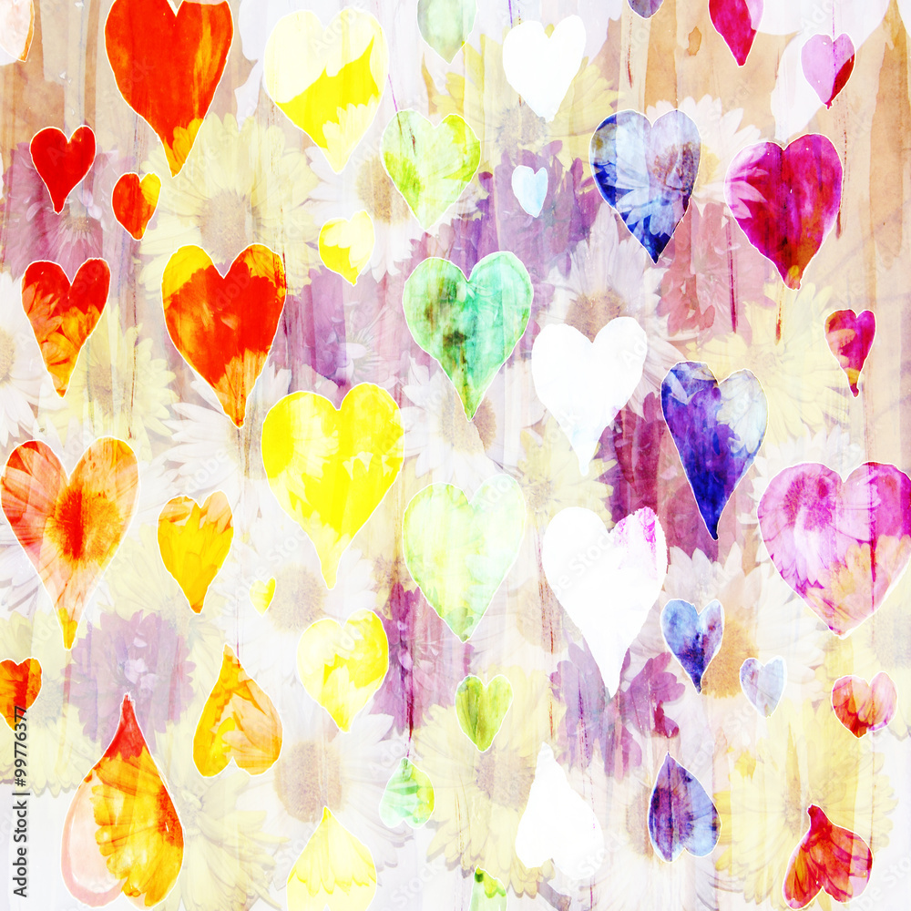 Obraz Abstrakcjonistyczny akwareli tło z sercami robić barwiony filte