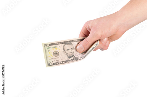 Dollars in a man's hand isolated on white