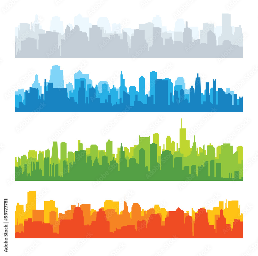 Set of city silhouettes. Cityscape backgrounds
