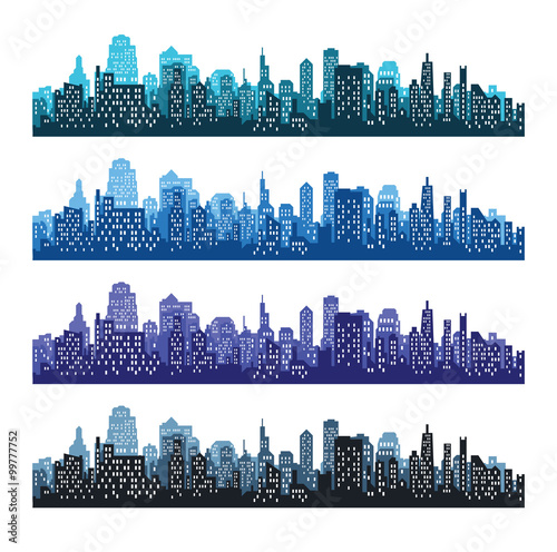 Set of city silhouettes. Cityscape backgrounds
