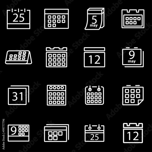 Vector line calendar icon set. Calendar Icon Object  Calendar Icon Picture  Calendar Icon Image - stock vector