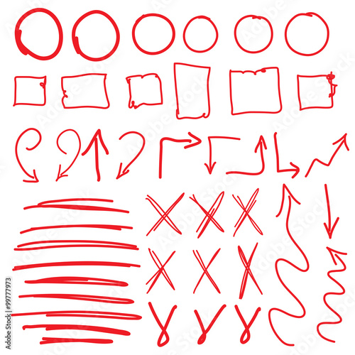 Hand drawn diagram or flowchart, imitation of hand drawing of mind mapping. With yes, no, ok signs.