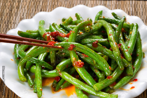 Canvas Print Cooked spicy greens in plate ready to eat