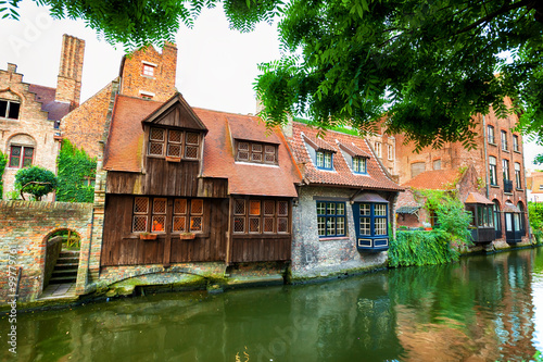 Medieval houses on the canals of Bruges, Belgium