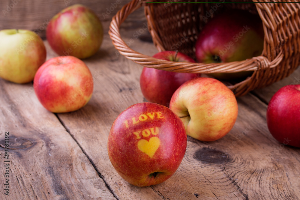 Valentines day card - Red apple with i love you text and heart Valentines day card - Red apple with i love you text and heart